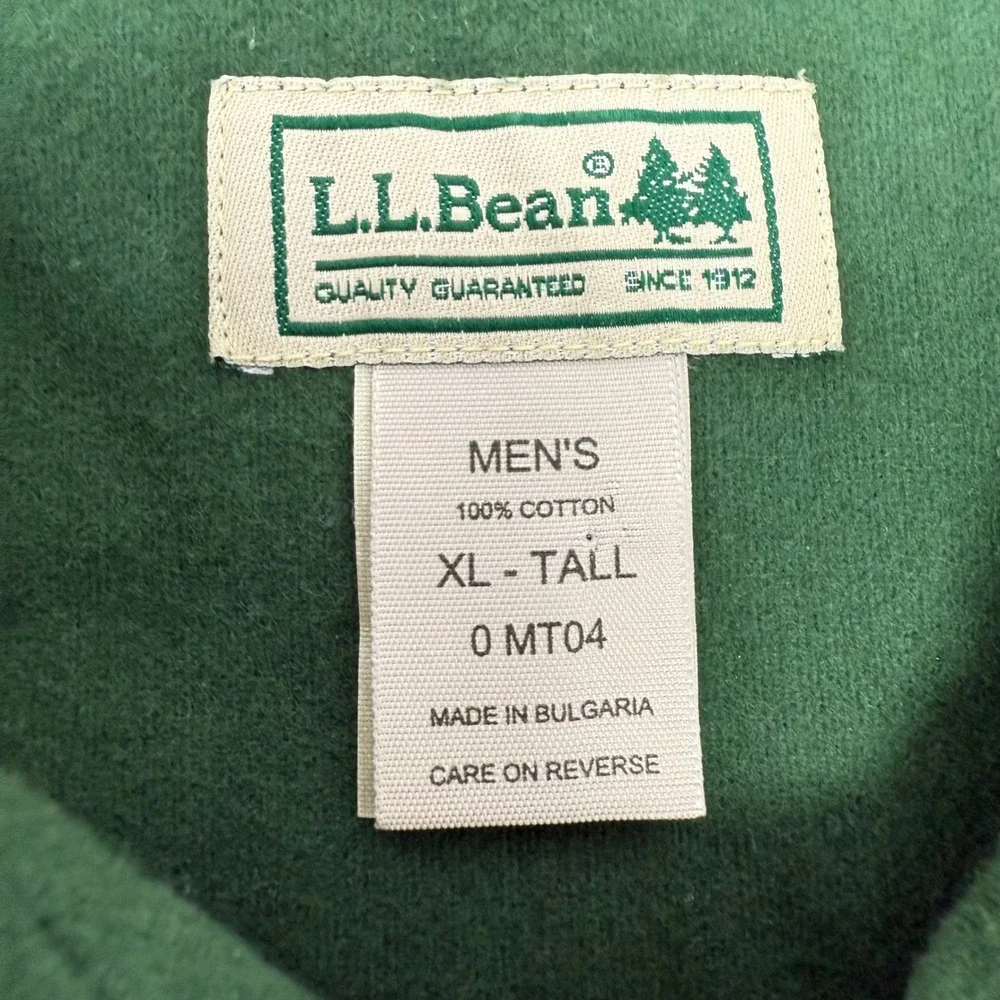 LL Bean Mens XL Tall Forest Green Chamois Cloth Cotton Button Down‎ Shirt